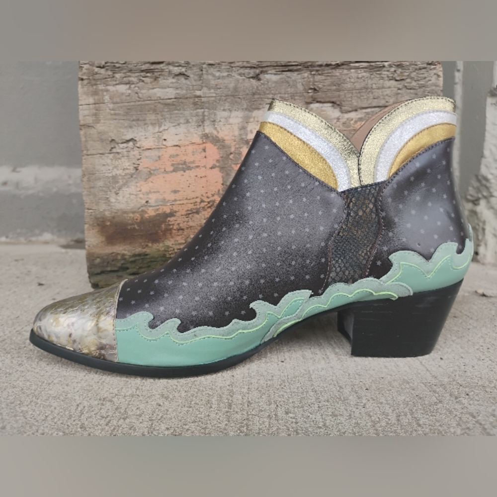 NEW Beyoncé Cowboy Carter Brown Gold Teal Western Ankle Boots Sizes 6.5 - 9.5